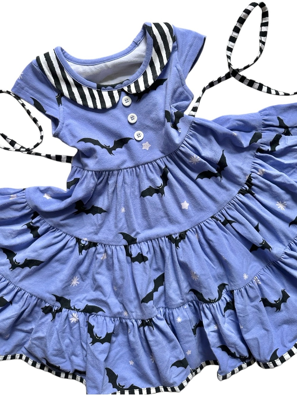 Eleanor Rose Halloween Bat Purple Cotton Tiered Dress | Size 3/4